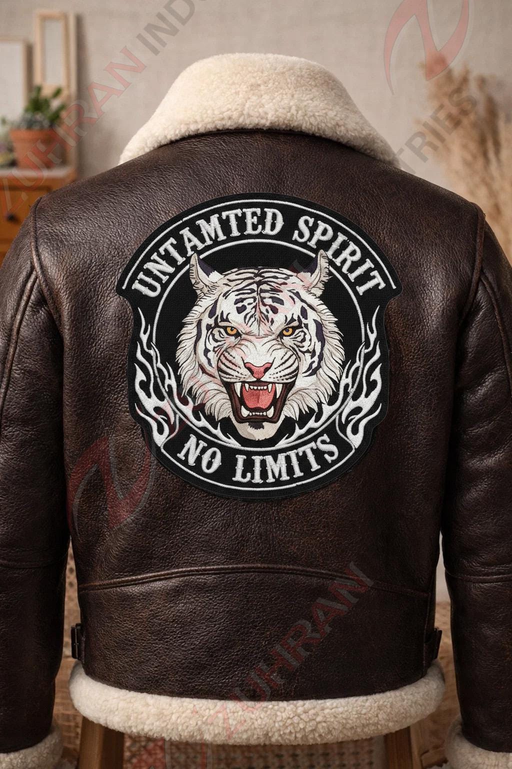 Luxury Handmade Cowhide Leather Jacket for Men With Tiger