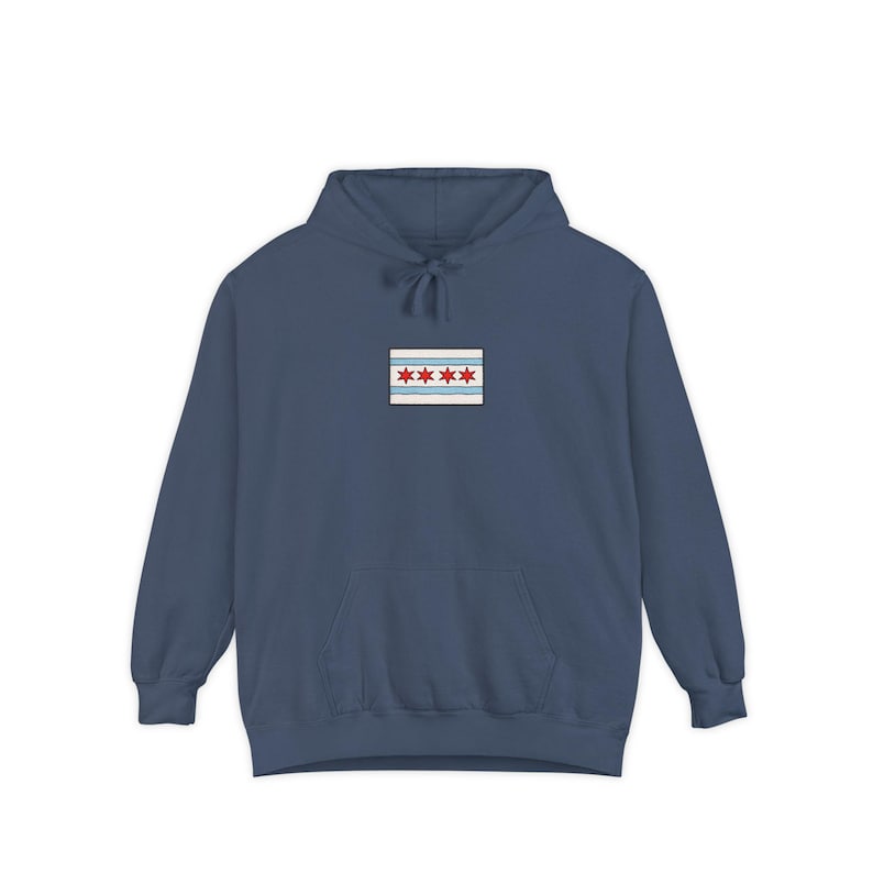 Comfort Colors Chicago Flag Patch Hoodie | White Hoodie with Chicago Stars Design image 11