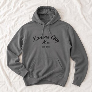 Comfort Colors Kansas City Mo. Skate Script Printed Hoodie | Est. 1850, City Pride Sweatshirt image 3