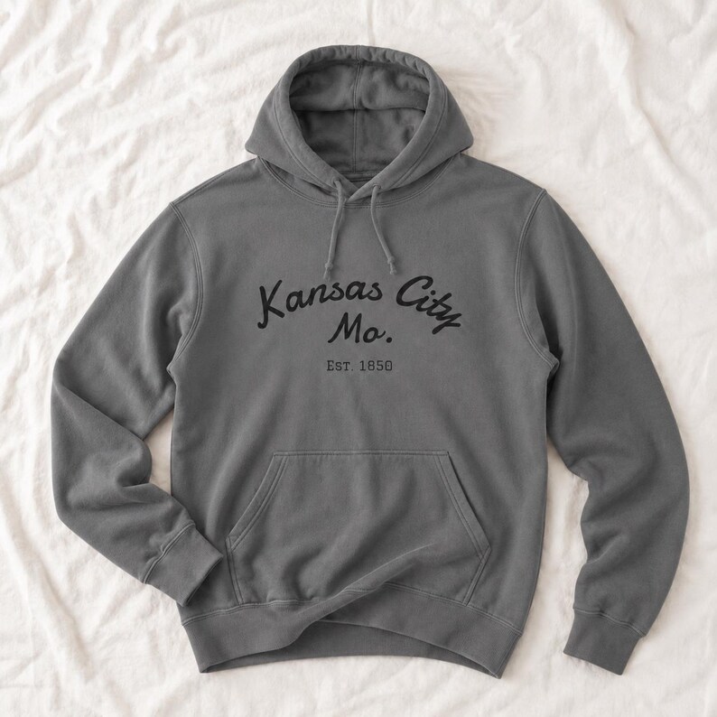 Comfort Colors Kansas City Mo. Skate Script Printed Hoodie | Est. 1850, City Pride Sweatshirt image 3