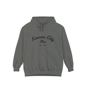 Comfort Colors Kansas City Mo. Skate Script Printed Hoodie | Est. 1850, City Pride Sweatshirt image 10