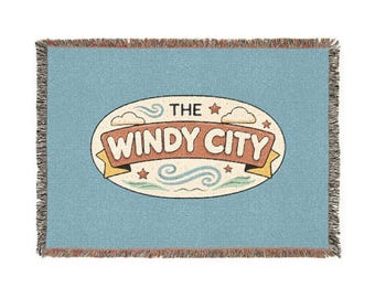 Quirky Chicago Windy City Logo Woven Blanket | Chicago Vintage Travel Throw