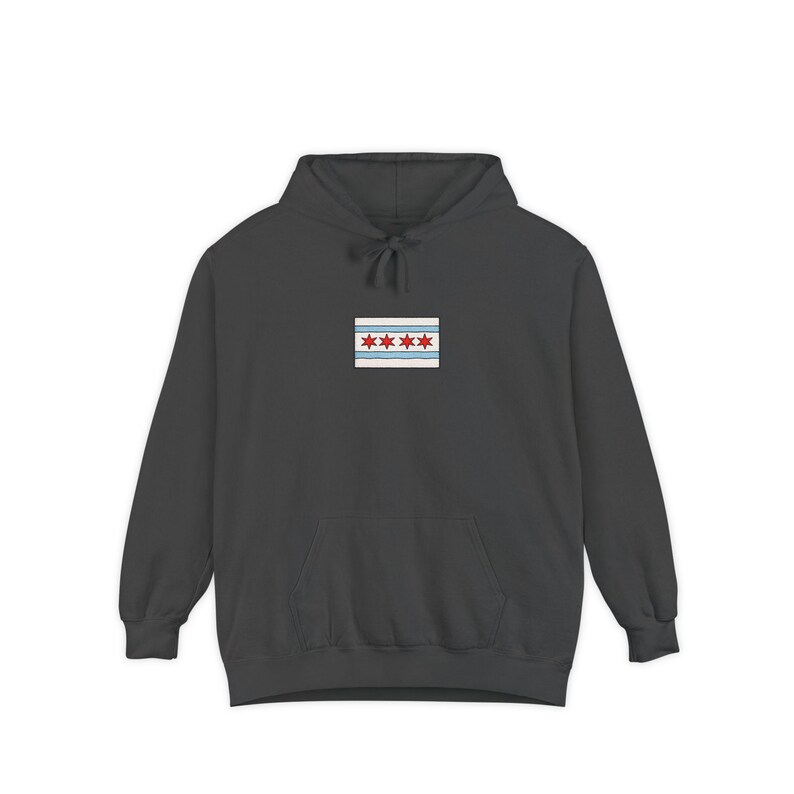 Comfort Colors Chicago Flag Patch Hoodie | White Hoodie with Chicago Stars Design image 9