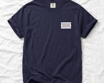 Chicago Flag embroidered badge T-shirt | Comfort Colors Windy City minimalist Chicago tee