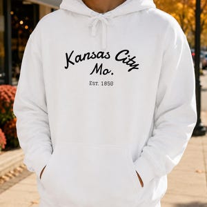 Comfort Colors Kansas City Mo. Skate Script Printed Hoodie | Est. 1850, City Pride Sweatshirt image 6
