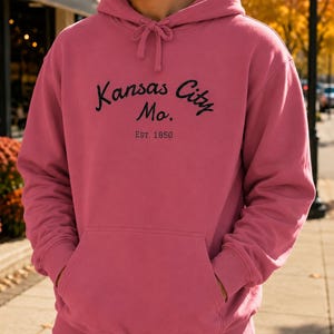 Comfort Colors Kansas City Mo. Skate Script Printed Hoodie | Est. 1850, City Pride Sweatshirt image 7