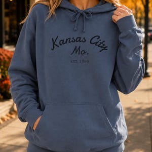Comfort Colors Kansas City Mo. Skate Script Printed Hoodie | Est. 1850, City Pride Sweatshirt image 5