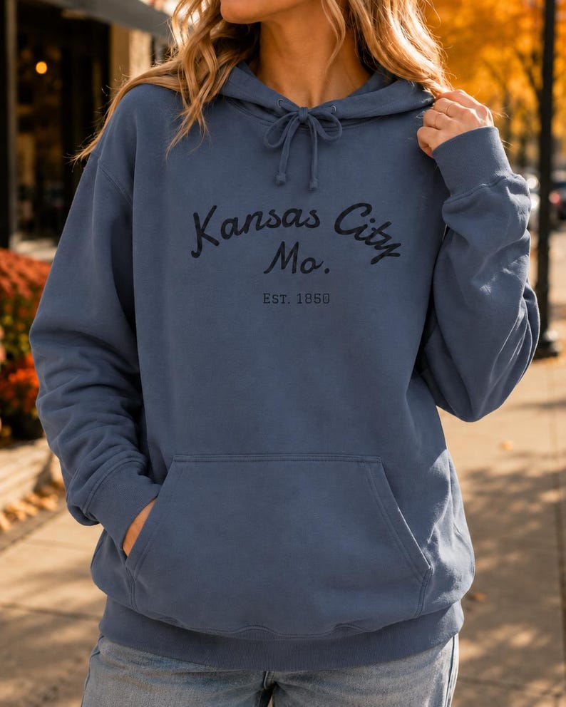 Comfort Colors Kansas City Mo. Skate Script Printed Hoodie | Est. 1850, City Pride Sweatshirt image 5