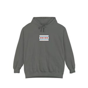 Comfort Colors Chicago Flag Patch Hoodie | White Hoodie with Chicago Stars Design image 10