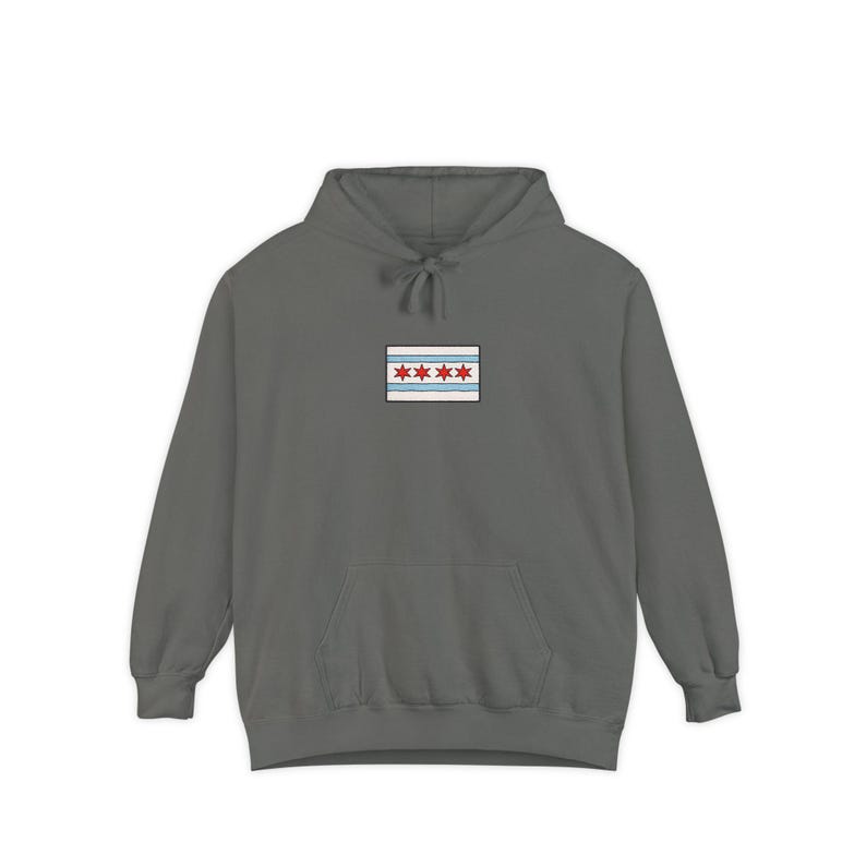 Comfort Colors Chicago Flag Patch Hoodie | White Hoodie with Chicago Stars Design image 10