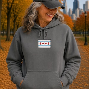 Comfort Colors Chicago Flag Patch Hoodie | White Hoodie with Chicago Stars Design image 6