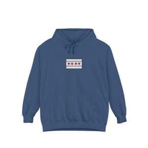 Comfort Colors Chicago Flag Patch Hoodie | White Hoodie with Chicago Stars Design image 12