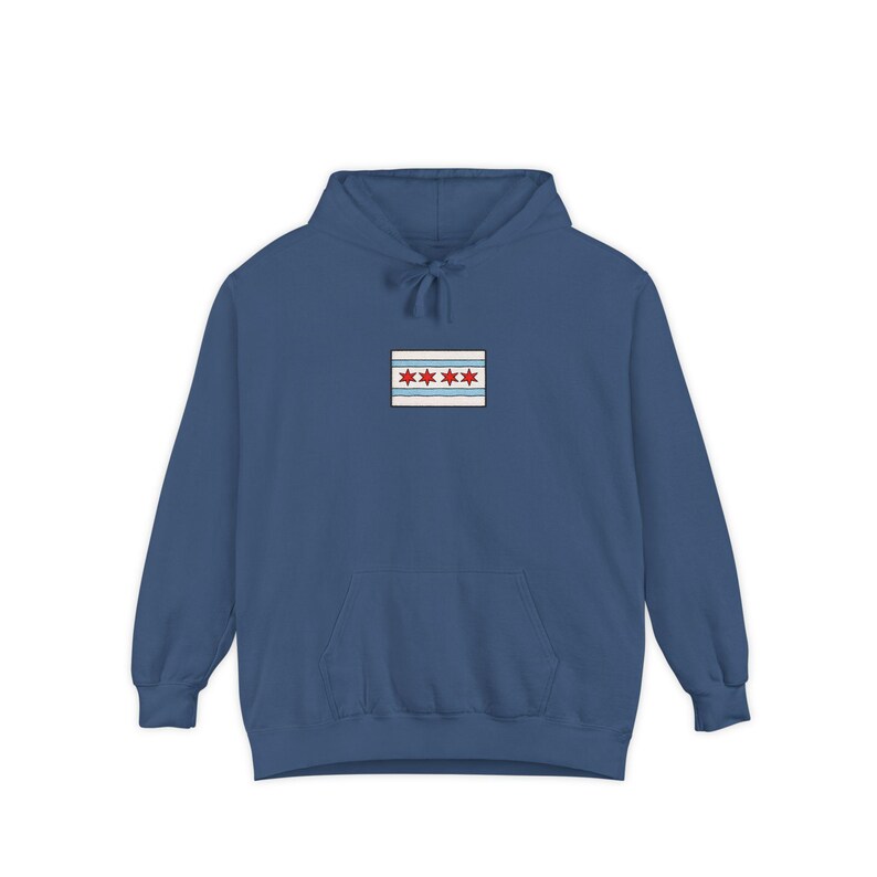 Comfort Colors Chicago Flag Patch Hoodie | White Hoodie with Chicago Stars Design image 12