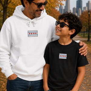 Comfort Colors Chicago Flag Patch Hoodie | White Hoodie with Chicago Stars Design image 5