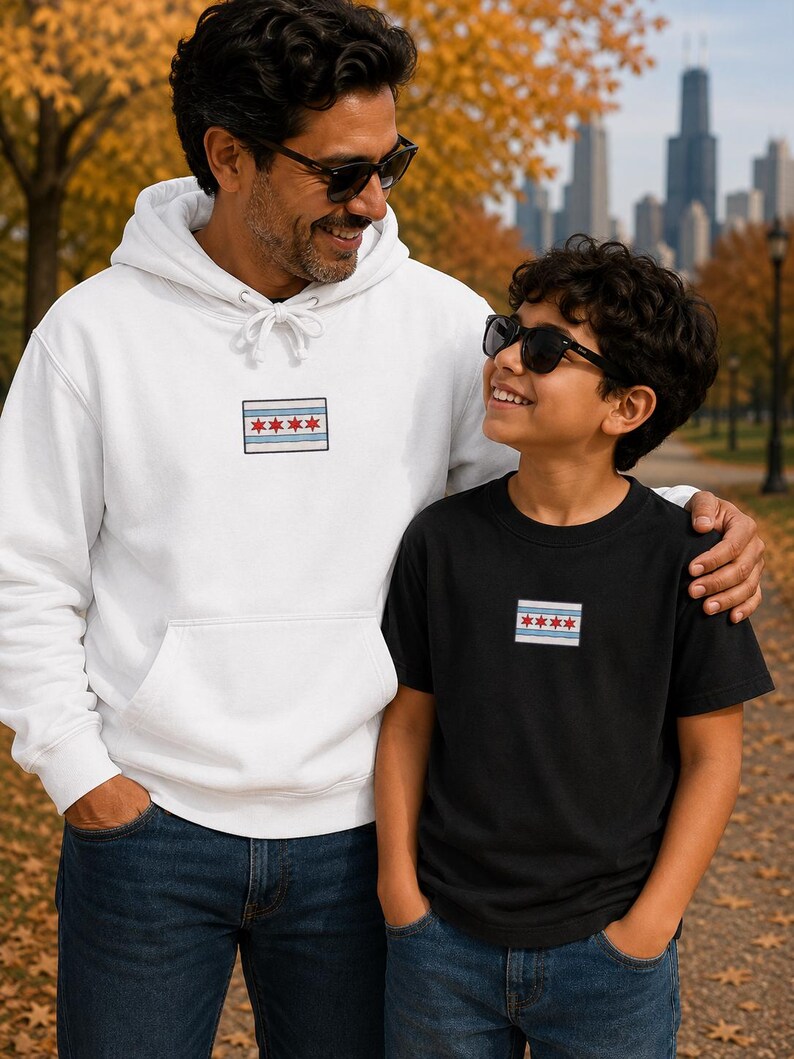 Comfort Colors Chicago Flag Patch Hoodie | White Hoodie with Chicago Stars Design image 5