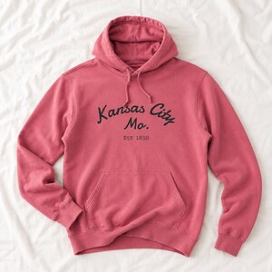 Comfort Colors Kansas City Mo. Skate Script Printed Hoodie | Est. 1850, City Pride Sweatshirt image 1