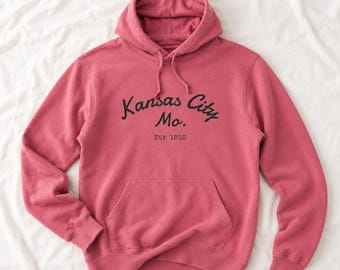 Comfort Colors Kansas City Mo. hoodie met skatescript en print | Gesch. City Pride-sweater 1850