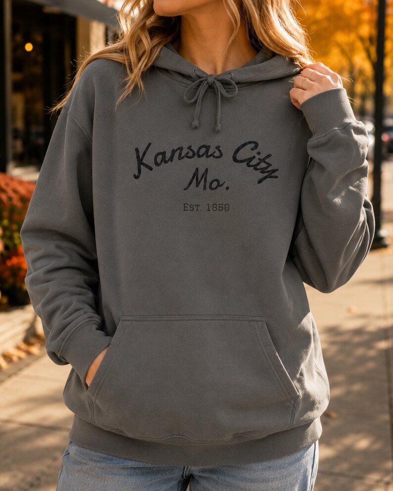 Comfort Colors Kansas City Mo. Skate Script Printed Hoodie | Est. 1850, City Pride Sweatshirt image 8