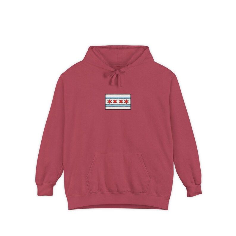 Comfort Colors Chicago Flag Patch Hoodie | White Hoodie with Chicago Stars Design image 13