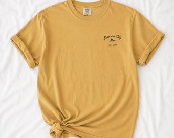 Comfort Colors Kansas City Skate Crew Script Logo T-shirt | Heavyweight Minimal Pocket Graphic