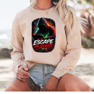 Escape The Script-hoodie, Hacker Aesthetic-sweater, grafische antisysteem-hoodie, Cyberpunk Rebel Streetwear, Digital Freedom-hoodie