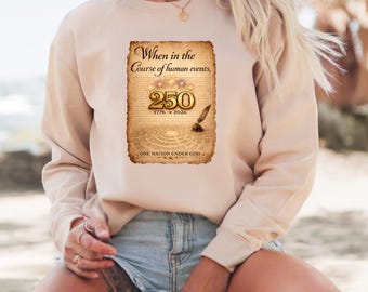 Maglietta "250 anni di libertà": stile vintage Dichiarazione d'Indipendenza, maglietta dedicata alla storia americana.