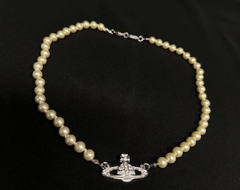 Vivienne Westwood Pearl Choker: Mini Bas Relief Orb Necklace, Nana Anime Style
