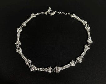 Rhinestone Dogbone Choker Necklace Set – Punk Goth Anime Jewelry Bracelet
