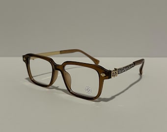 Chrome Glasses CH brown and gold square frames Gothic / Punk / Crosses / Y2K style