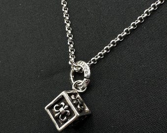 CH 925 silver Fleur de lis dice Necklace Vintage Y2K gothic punk style