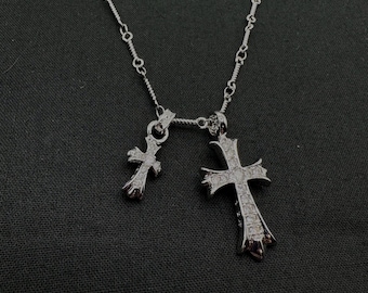 CH 925 silver Double Cross Necklace Vintage Y2K gothic punk style