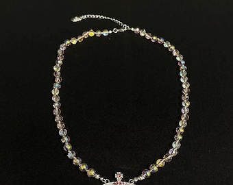 Pink Saturn Orb Necklace | Pearl Choker, Crystal Planet Pendant, Nana Anime Style Jewelry