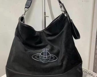 Nana Anime black suede tote bag leather bottom