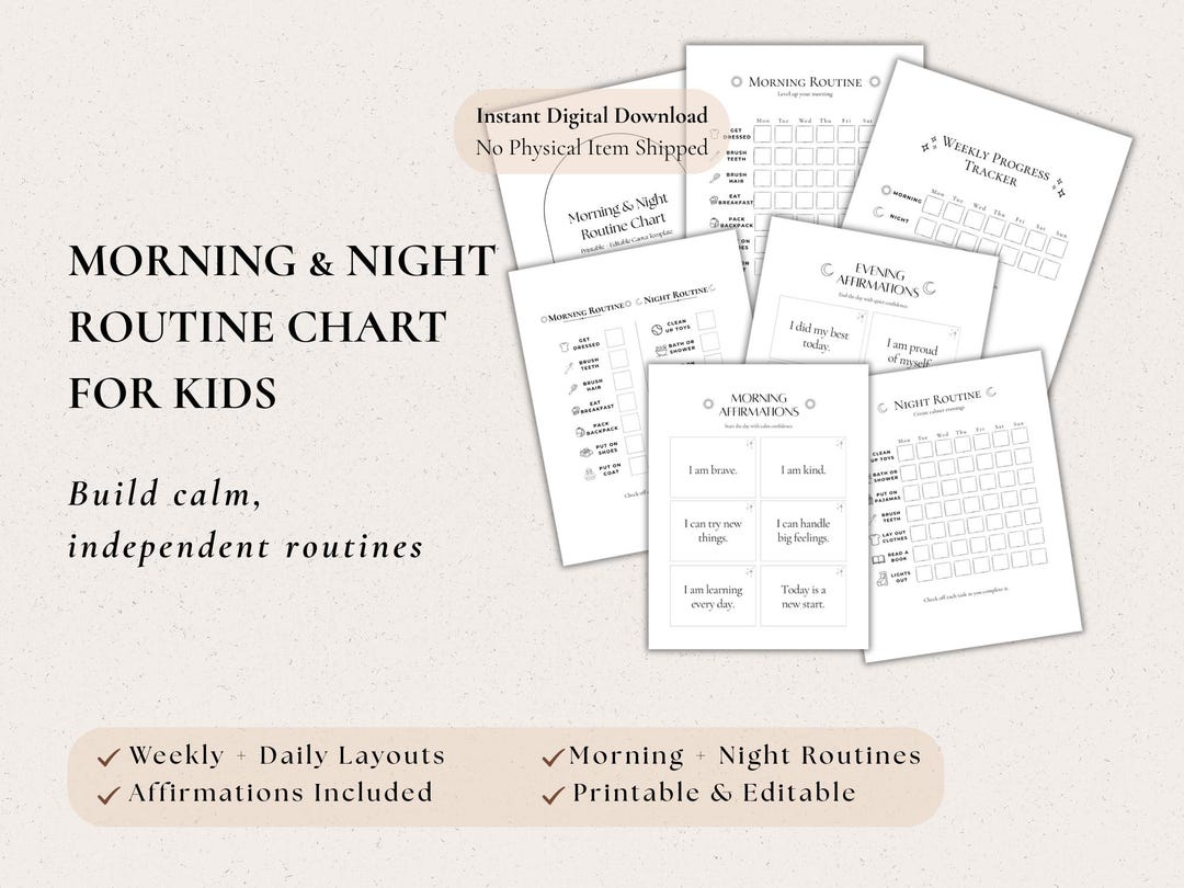 Morning And Night Routine Chart.pdf Morning and Night Routine Chart for Kids | Printable Daily & Weekly ...