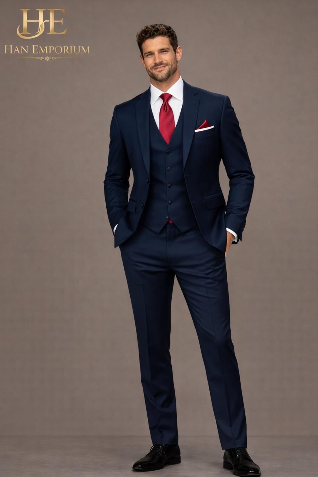 Midnight Navy Three Piece Suit Men's Wedding Outfit Slim Fit Groom Prom — free download