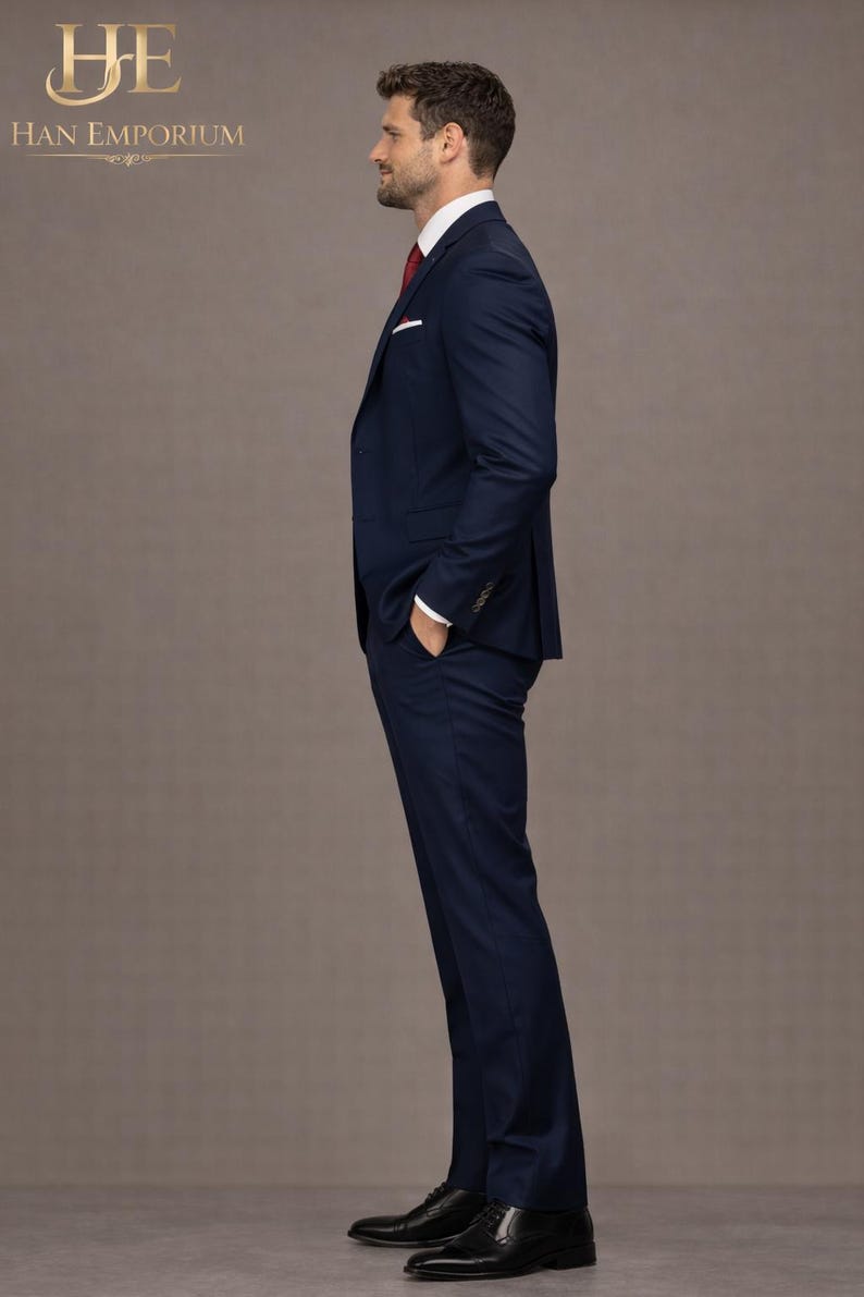 Midnight Navy Three Piece Suit Men's Wedding Outfit Slim Fit Groom Prom — free download