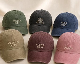 Personalised Embroidered Text Hat, Custom Cap with Your Own Logo, Retro Dad Baseball Hat, Vintage Style Unisex Hat, Monogram Halloween Gift
