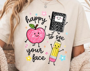 Happy To See Your Face Teacher Shirt, Colorful Doodle Teacher Tee, Back To School Teacher Gift, Preschool Teacher Gift, Teacher Appreciation