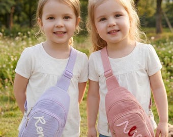 Custom Name Toddler Crossbody Bag, Corduroy Sling Bag for Kids, Personalized Mini Purse, Boys & Girls Waist Bag, Back to School Gift