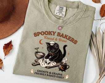 Comfort Colors® Kitty Biscuit Shirt, Spooky Bakers Shirt, Black Cat Baking Tee, Halloween Cat Top, Knead & Brew T-Shirt, Cat Lover Fall Gift
