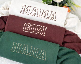 Embroidered Mama Sweatshirt, Custom Name On Sleeve With Heart, Mama Est Year Shirt, Grandma Shirt With Date, Mothers Day Gift For New Mom