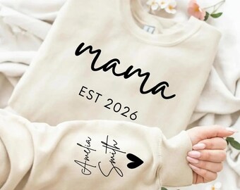Personalized Mama Sweatshirt with Kids Names on Sleeve, Custom Mama Est Date Crewneck, Mothers Day Gift, New Mom Gift, Family Name Sweaters