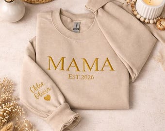 Personalized Mama Embroidered Sweatshirt, Custom Mom Embroidery Hoodie, New Mom Outfit, Pregnancy Reveal Clothing, Happy Mother's Day Gifts