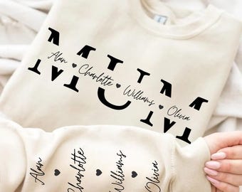 Kids Name On Sleeve and Chest Jumper, Personalised Mum Monogram Sweatshirt, Custom Mother Crewneck Sweatshirt, Pullover Sweater for Mum, Mom