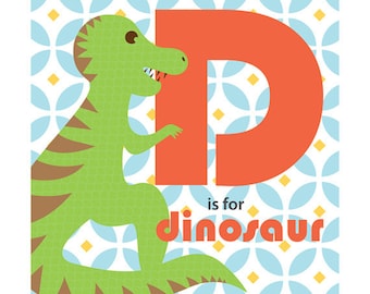 Alphabet pour enfants, Nursery Art Print, 9x9, Dinosaur, T-Rex Wall Art, Home Decor, Geometric Art, Pattern Print, Giclée, D est pour Dinosaur