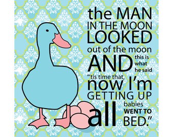 Goodnight Mother Goose, Children’s Nursery Art Giclée, Wall Print, Home Decor 9x9