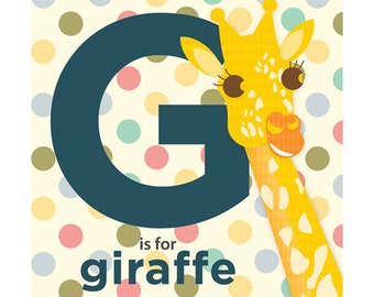 Children's Alphabet, Nursery Art Print, 9x9, Giraffe Animal, Wall Art, Home Decor, Geometric Art, Pattern Print, Giclée, G is for Giraffe