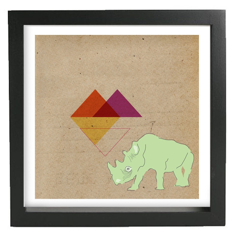 Impression dart contemporain, Rhino Geometric 9x9, Animal Giclée, Home Decor, Wall Print image 3
