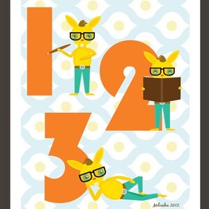 Counting Nursery Art Print, Bunny Wall Art, Numbers, 123 8x10, Wall Print, Children's Art, Nursery Modern Prints, Giclée image 2