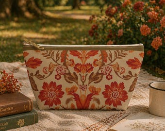 Vintage Floral Makeup Bag, Gift for Her, Cosmetic Pouch, Travel Accessories Bag